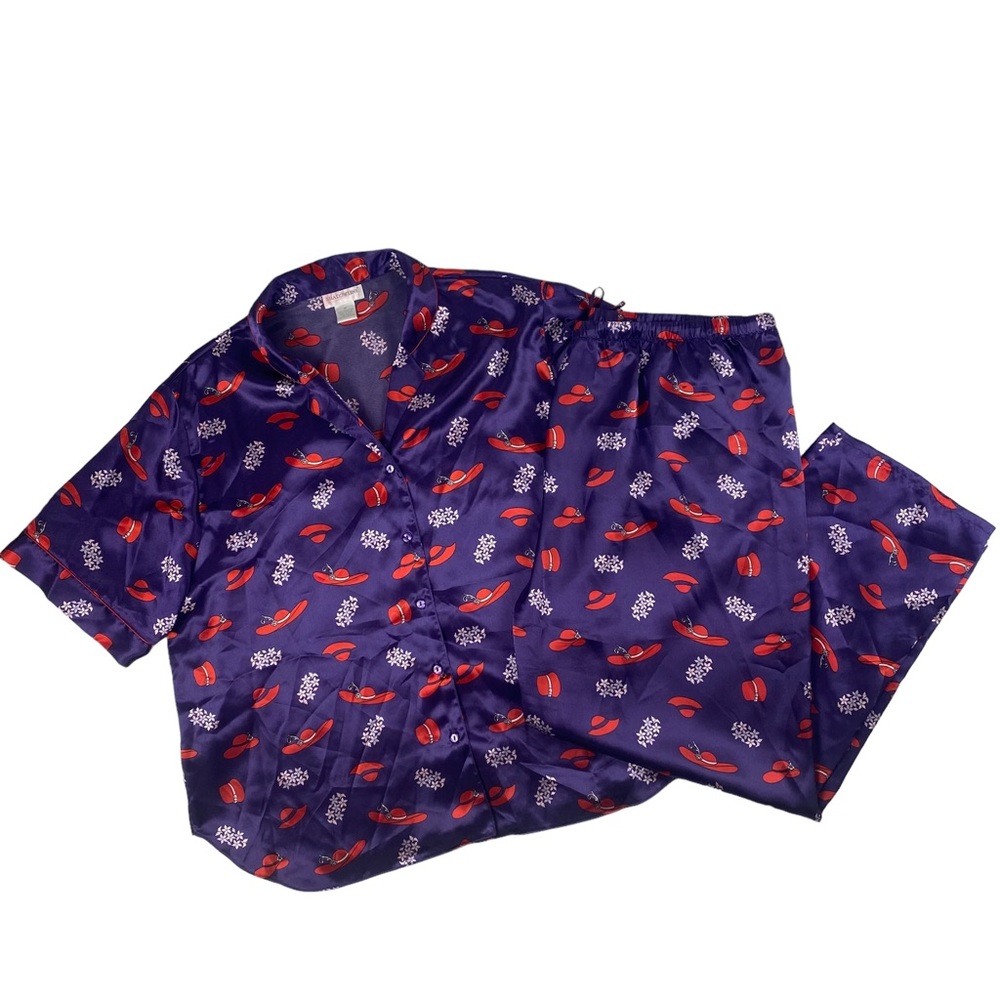 Shadowline Womens 2 Piece Silky Red Hat Pajama Set - Size 1X